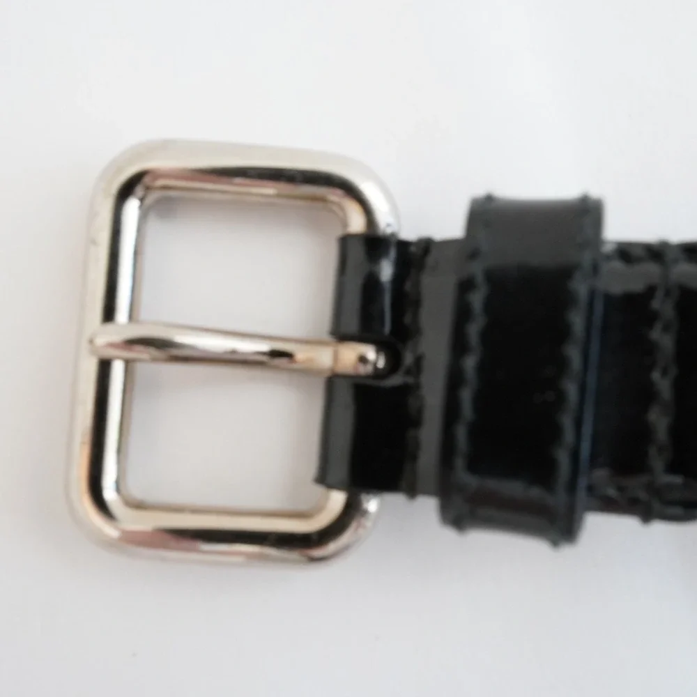 Miu Miu Patent Leather Chain Link Belt Womens S Black Statement Designer Thin